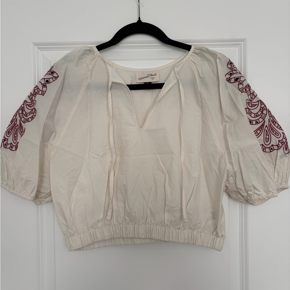 Universal Thread Cream Blouse with Maroon Embroidery